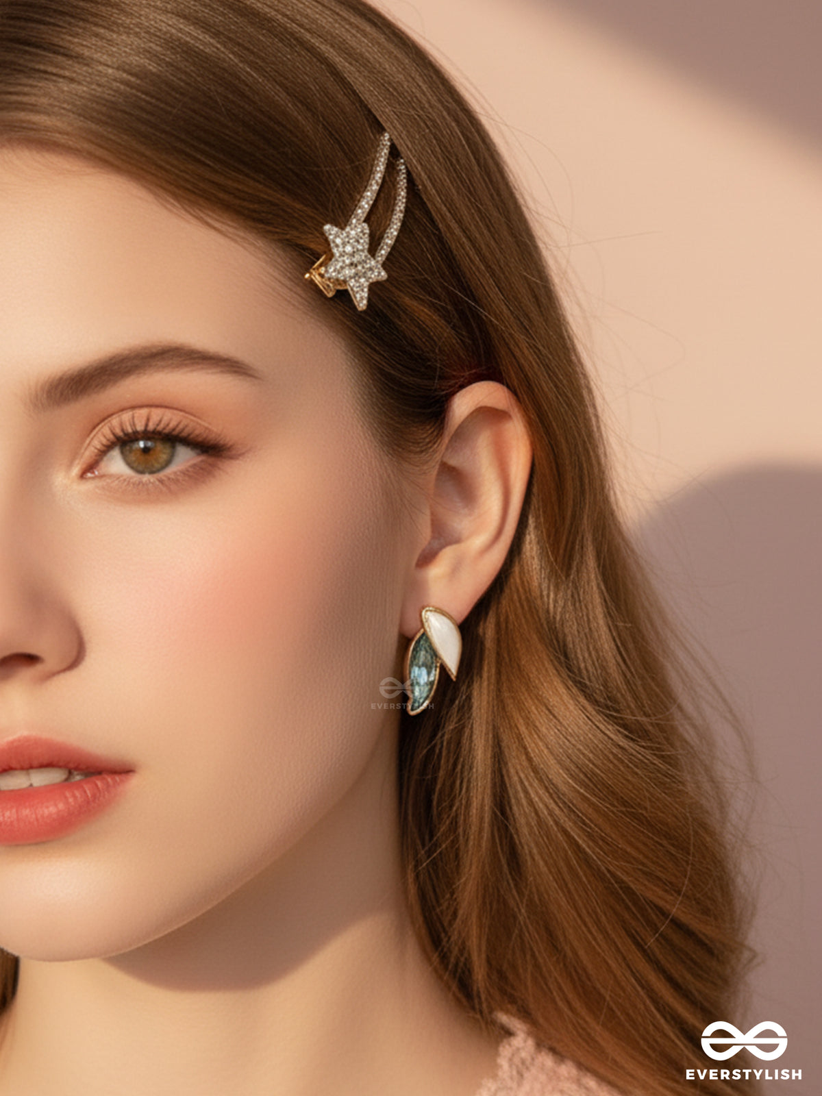 Petals Panache- Golden Enamelled Earrings (Sky Blue)
