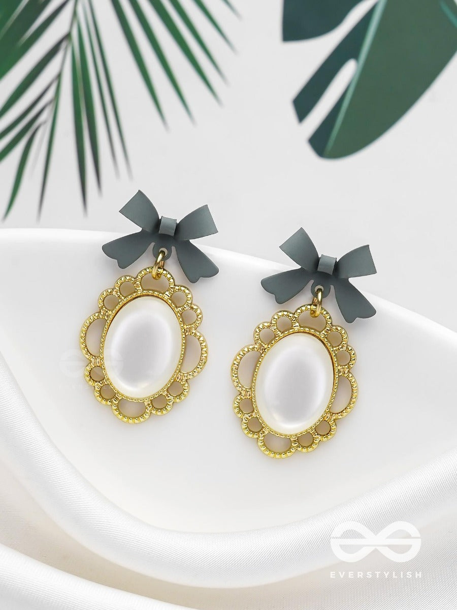 Princess Bow Frames- Grey And Golden Earrings