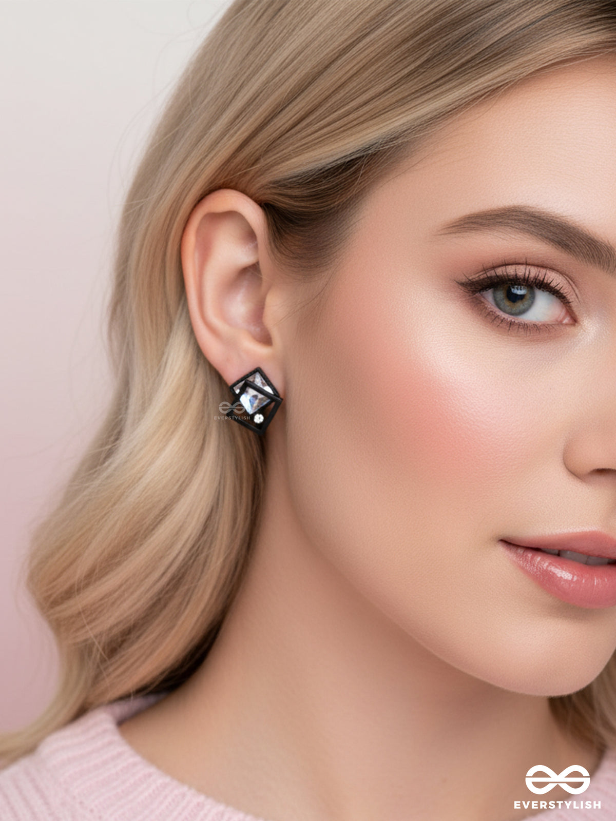Muddled Frames- Black And White Solitaire Studded Earrings