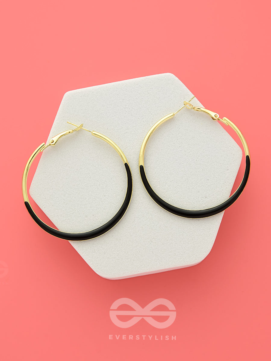 Smoky Loops- Black And Golden Hoop Earrings
