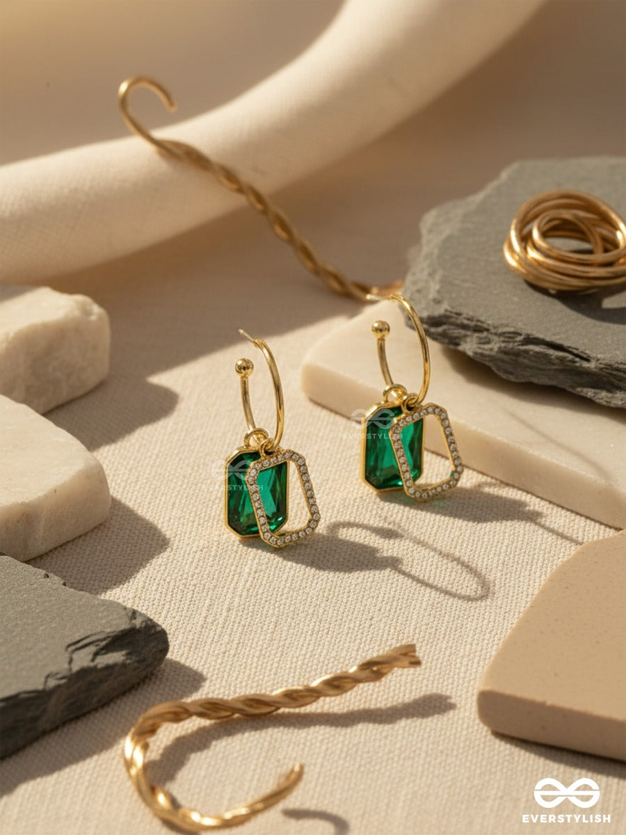 Blazing Jades- Rhinestones Studded Golden And Green Crystal Earrings