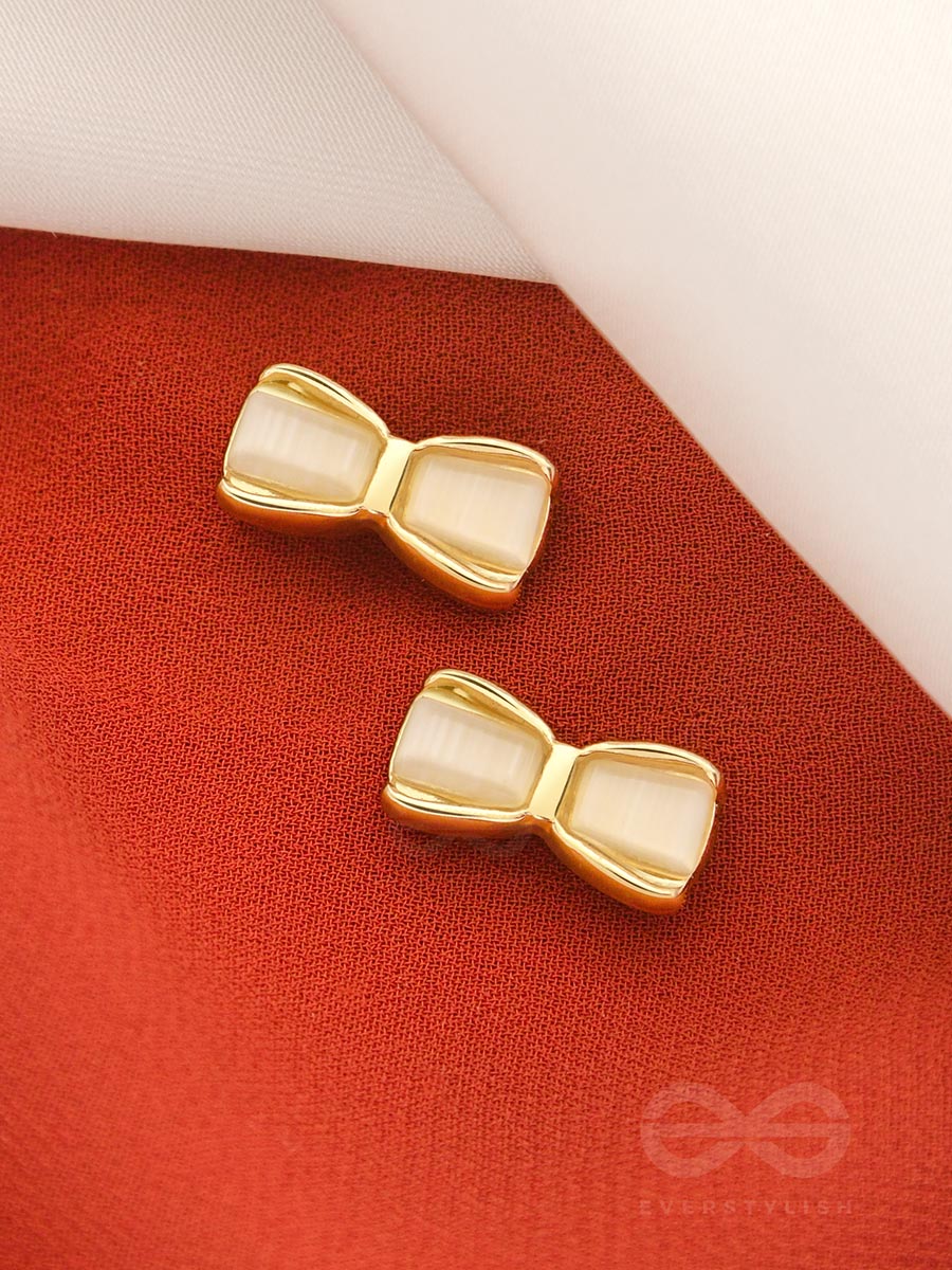 Bow Spring- White And Golden Earrings