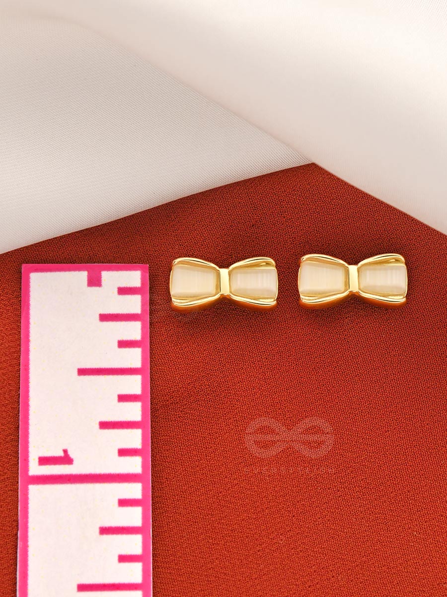 Bow Spring- White And Golden Earrings