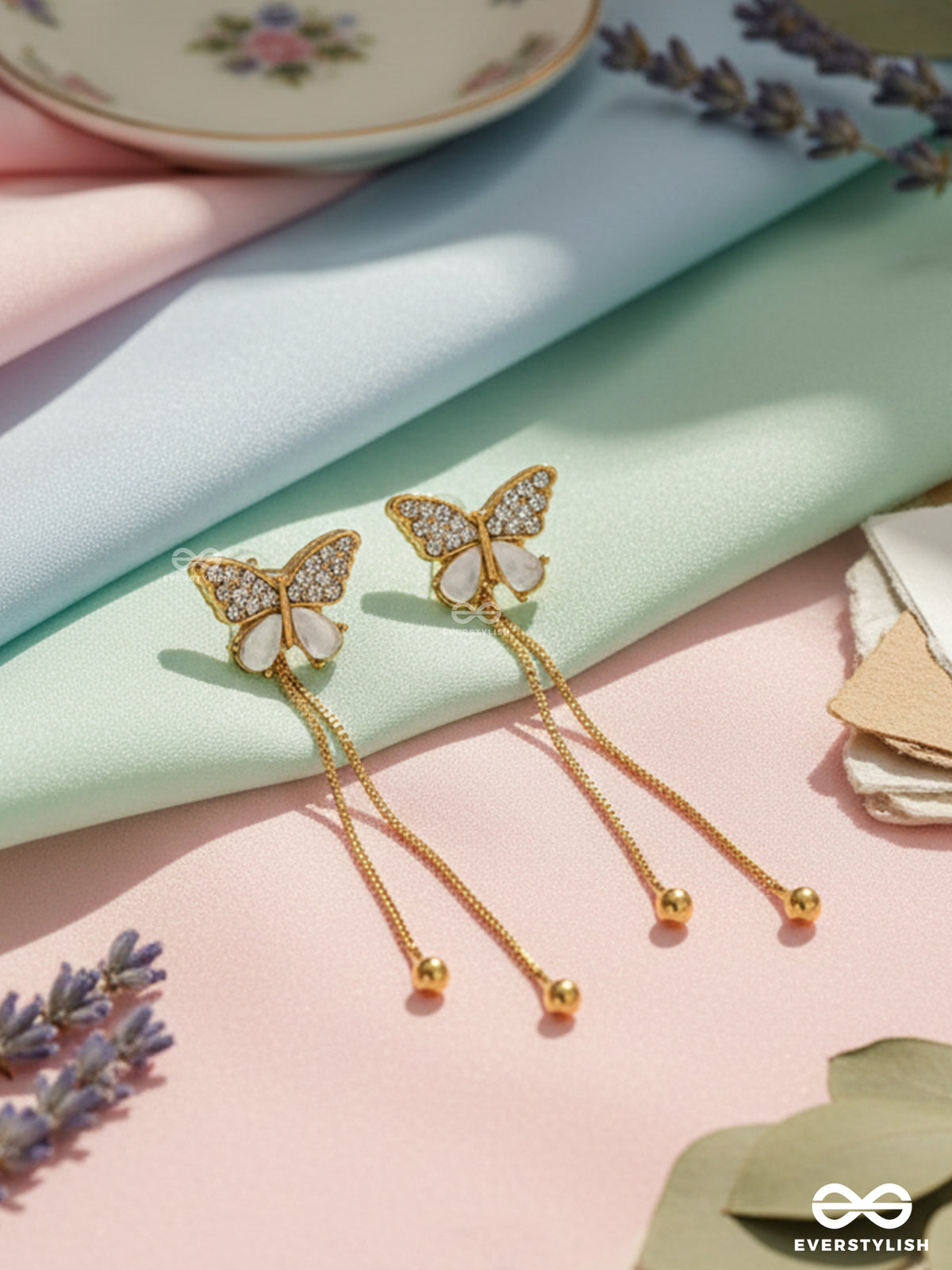 Buzzerflies- Gemstone And Rhinestones Studded Golden Earrings