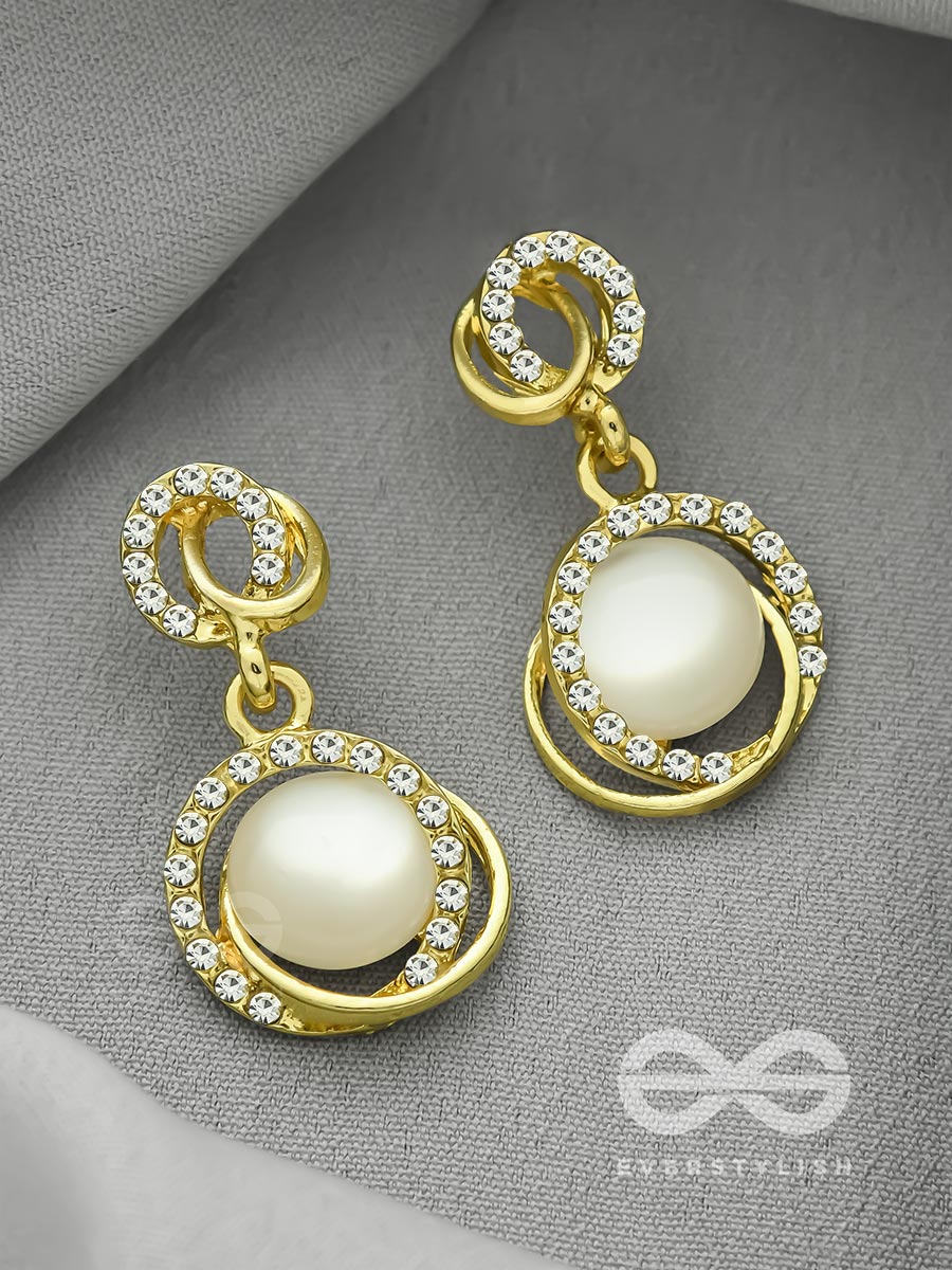 The Moonshine- Golden Rhinestones And Pearl Earrings