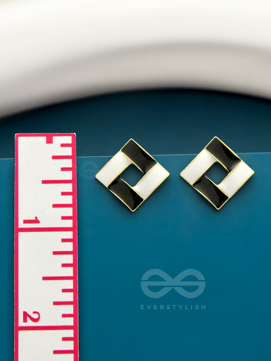 The Monochrome Maze- Black N White Enamelled Earrings