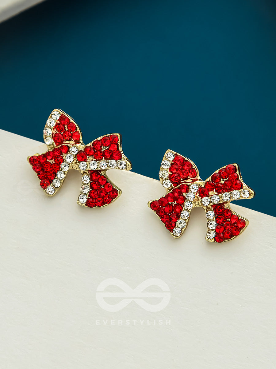 The Bond Of Passion- Golden Rhinestones Earrings (Ruby Red)