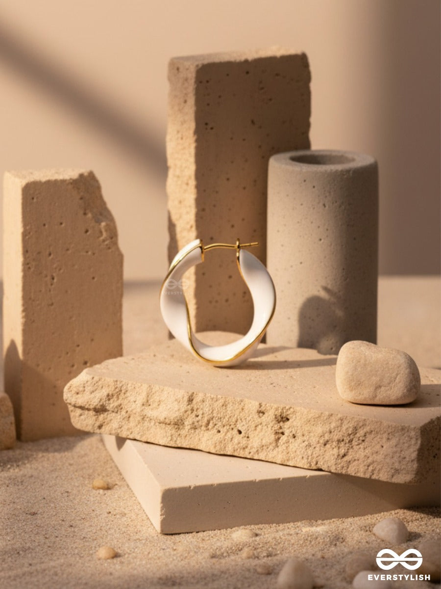 The Twisted Crescent- Classy Golden Earrings (Porcelain White)