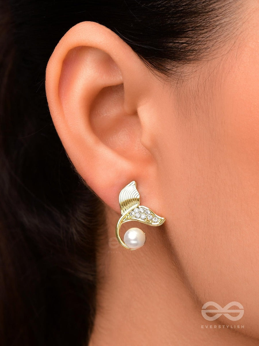 The Pearly Mermaid- Golden Rhinestones And Pearl Earrings