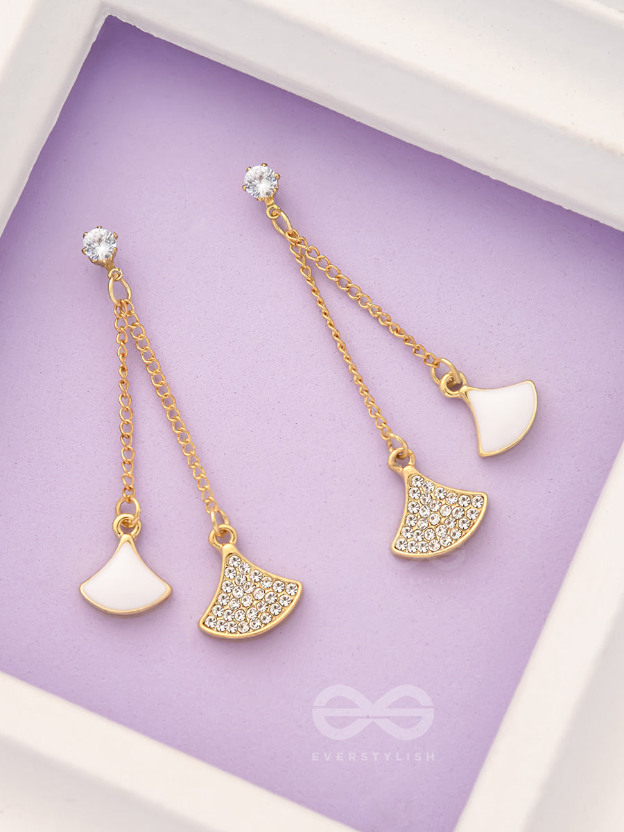 The Pendulum Effect- White And Golden Earrings