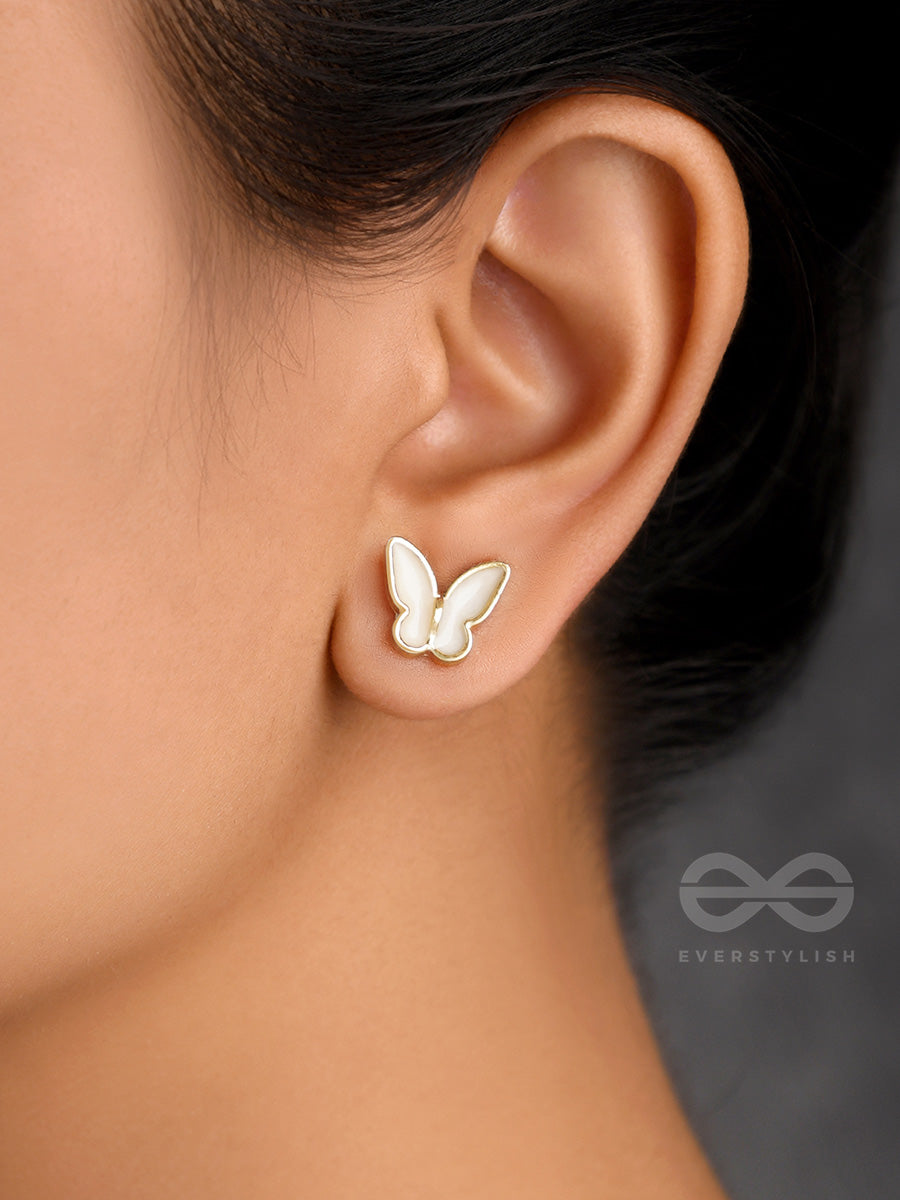 The Winged Wonder- White And Golden Earrings