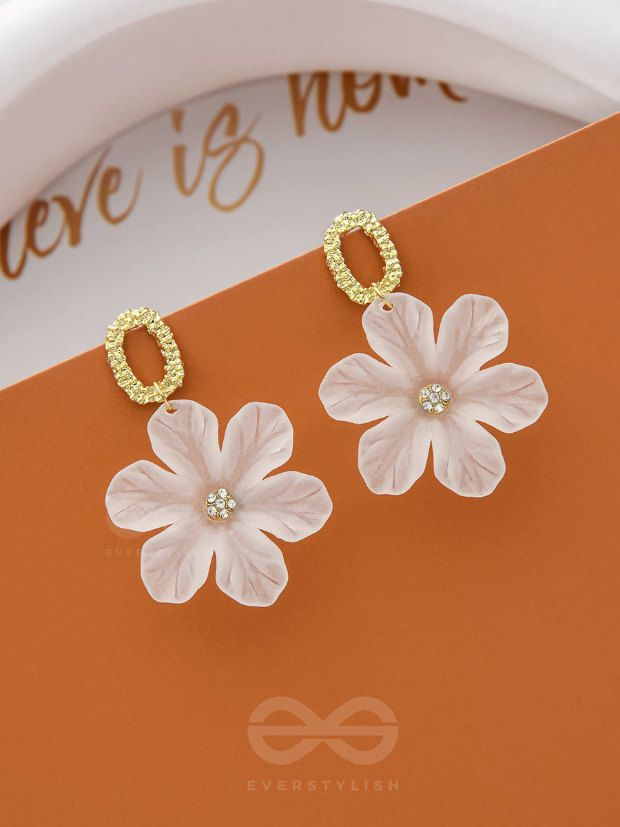 The Spring Blossom- White And Golden Earrings