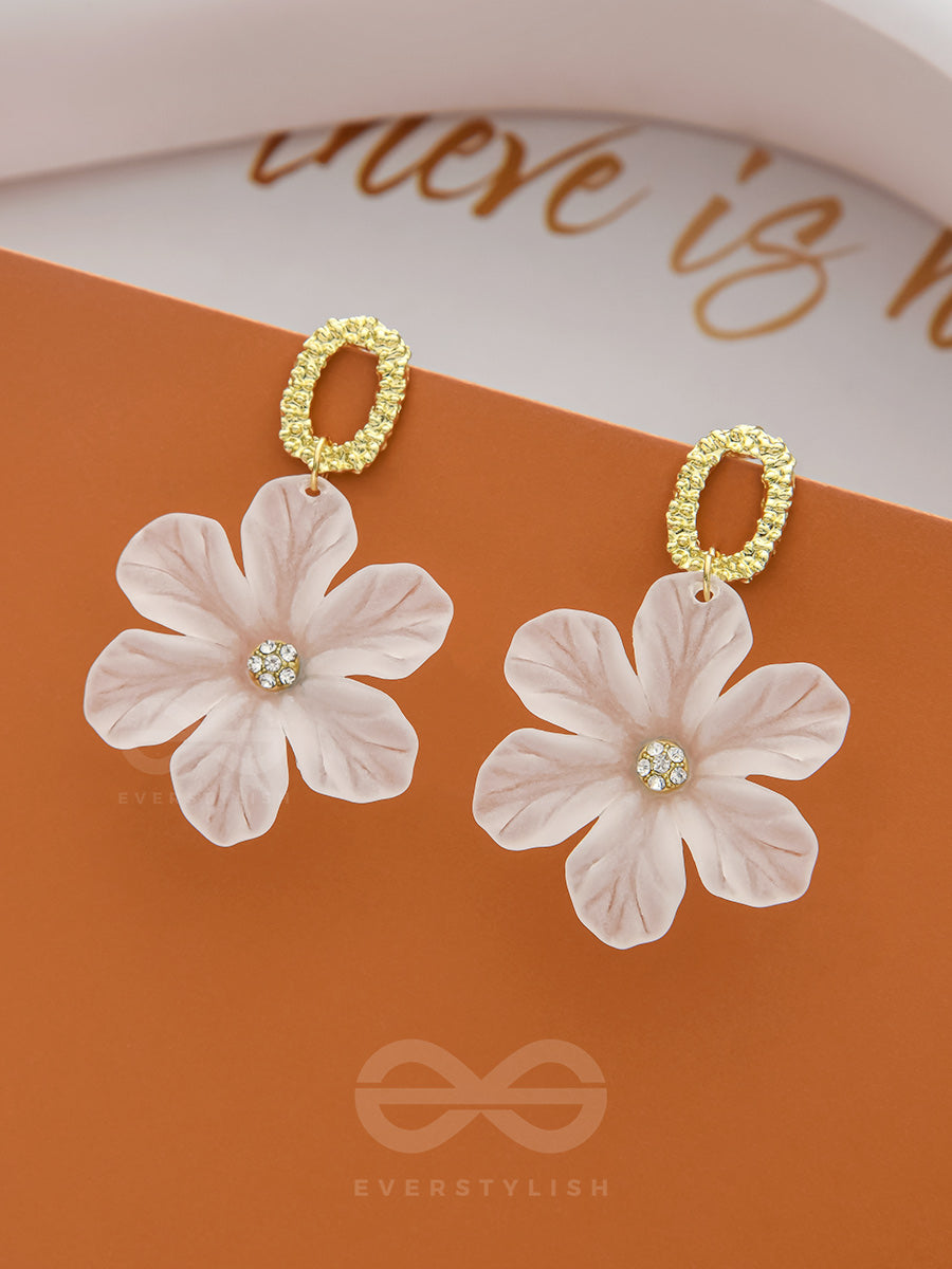 The Spring Blossom- White And Golden Earrings
