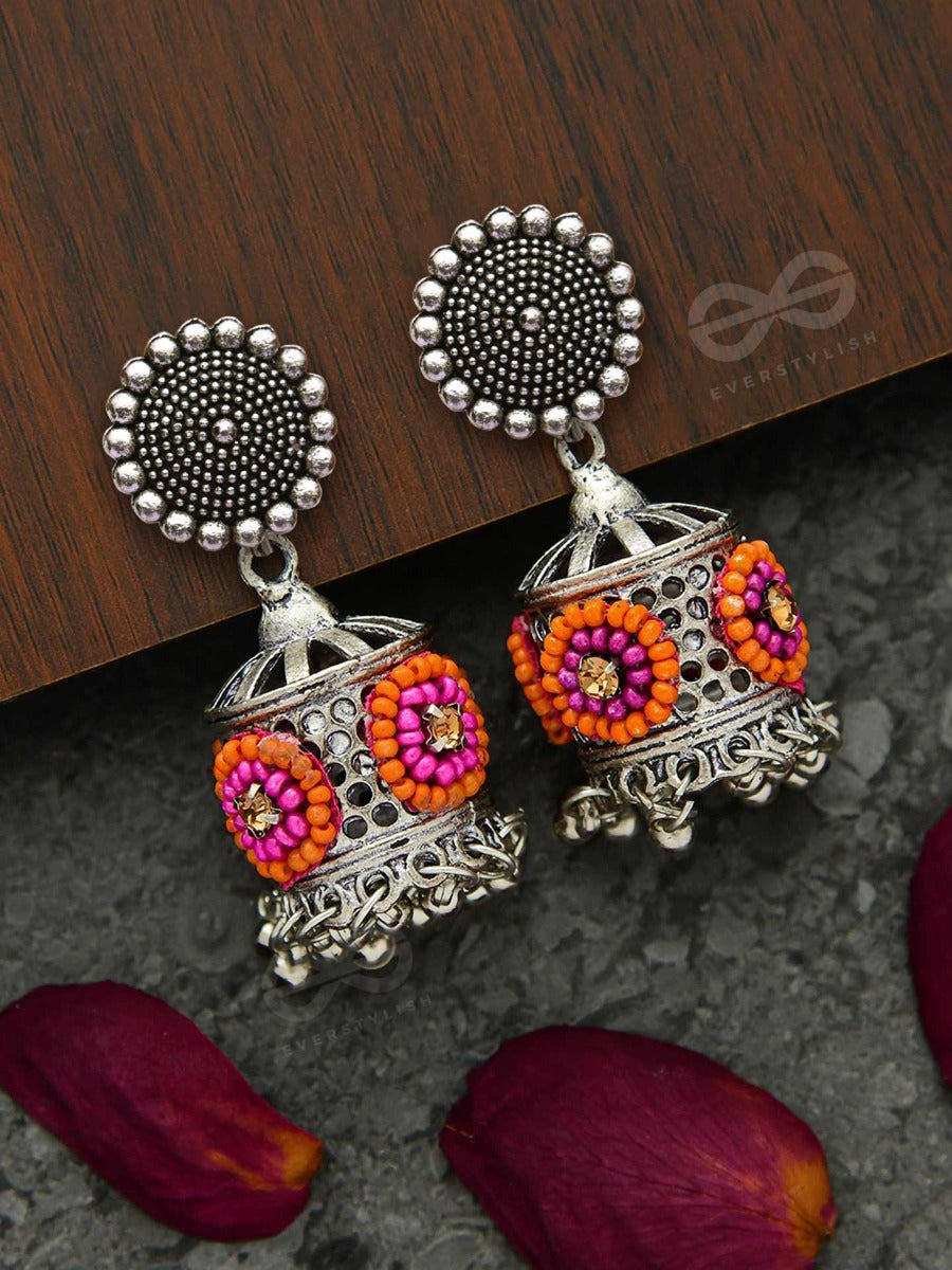 Antique Mystique- Pink And Orange Beads Oxidised Earrings
