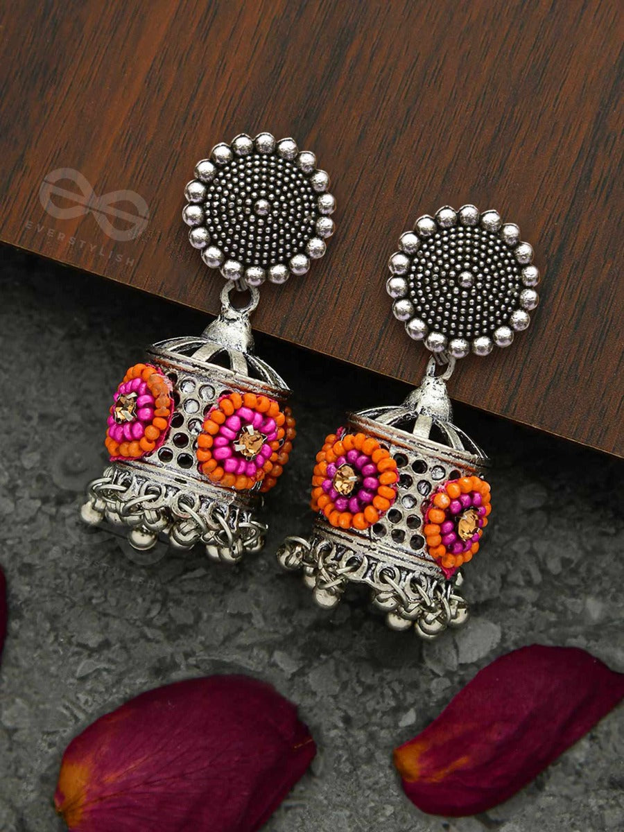 Antique Mystique- Pink And Orange Beads Oxidised Earrings