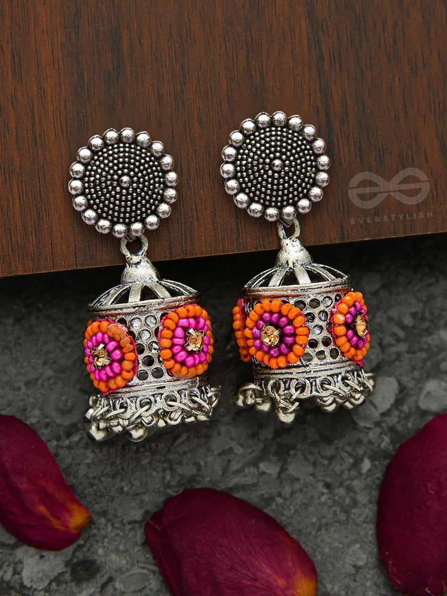 Antique Mystique- Pink And Orange Beads Oxidised Earrings