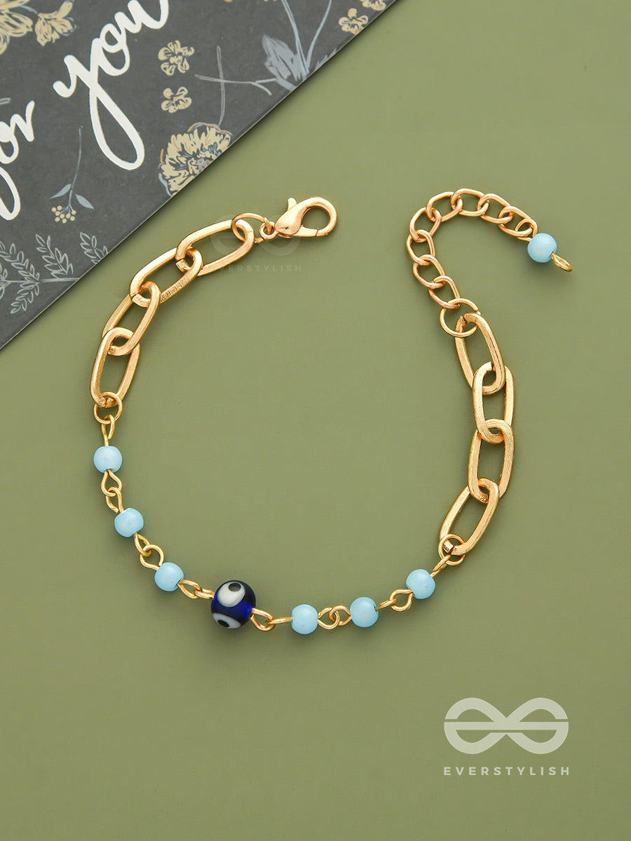 Star Of The Show- Evil Eye Stone & Beads Studded Golden Bracelet