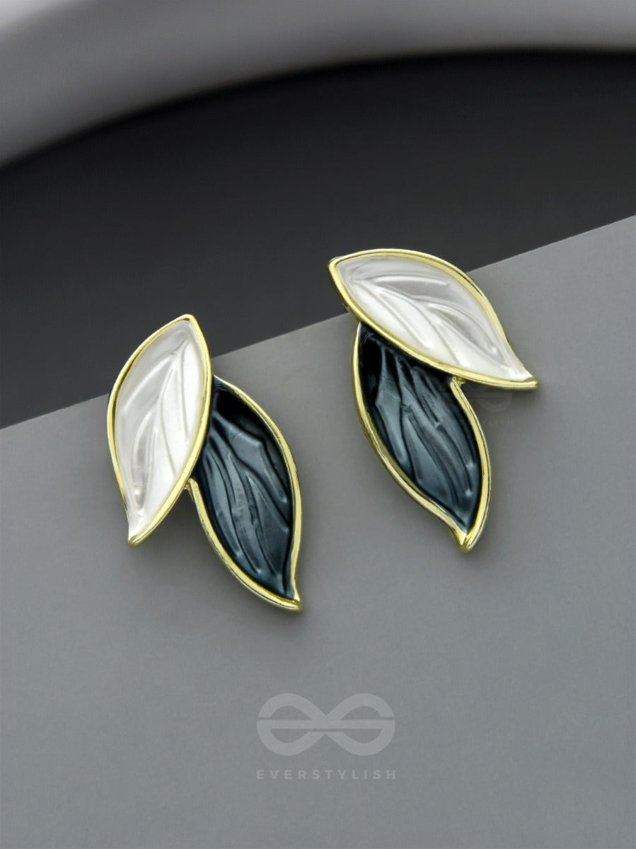 Petals Panache- Golden Enamelled Earrings (Denim Blue)