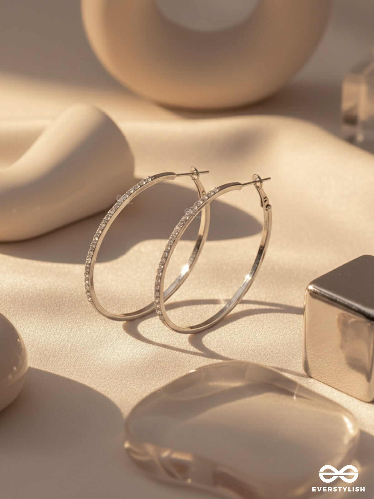 The Ring Of Light- Silver Rhinestones Hoop Earrings