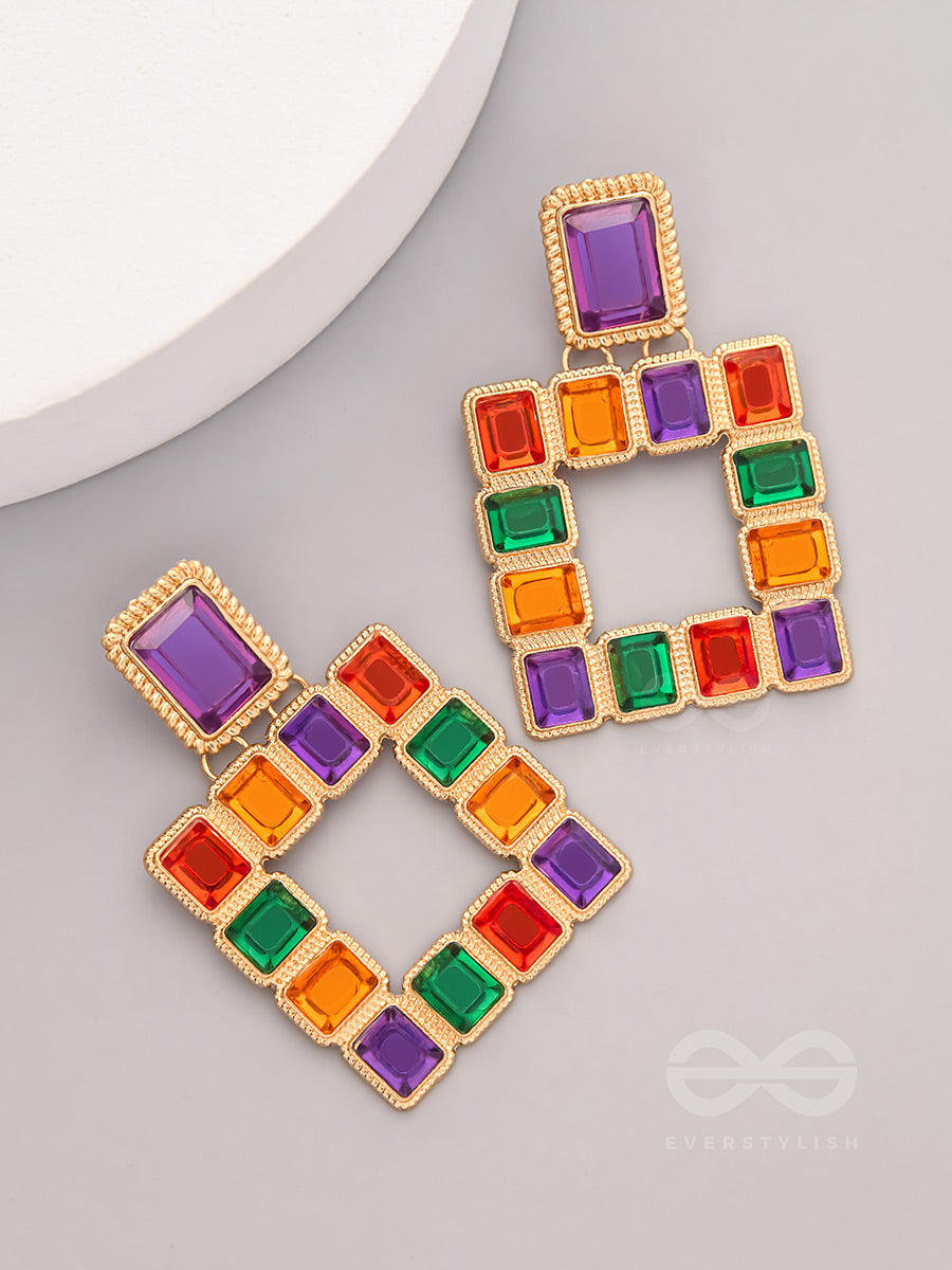 Sunshine N Rainbows- Golden Enamelled Earrings