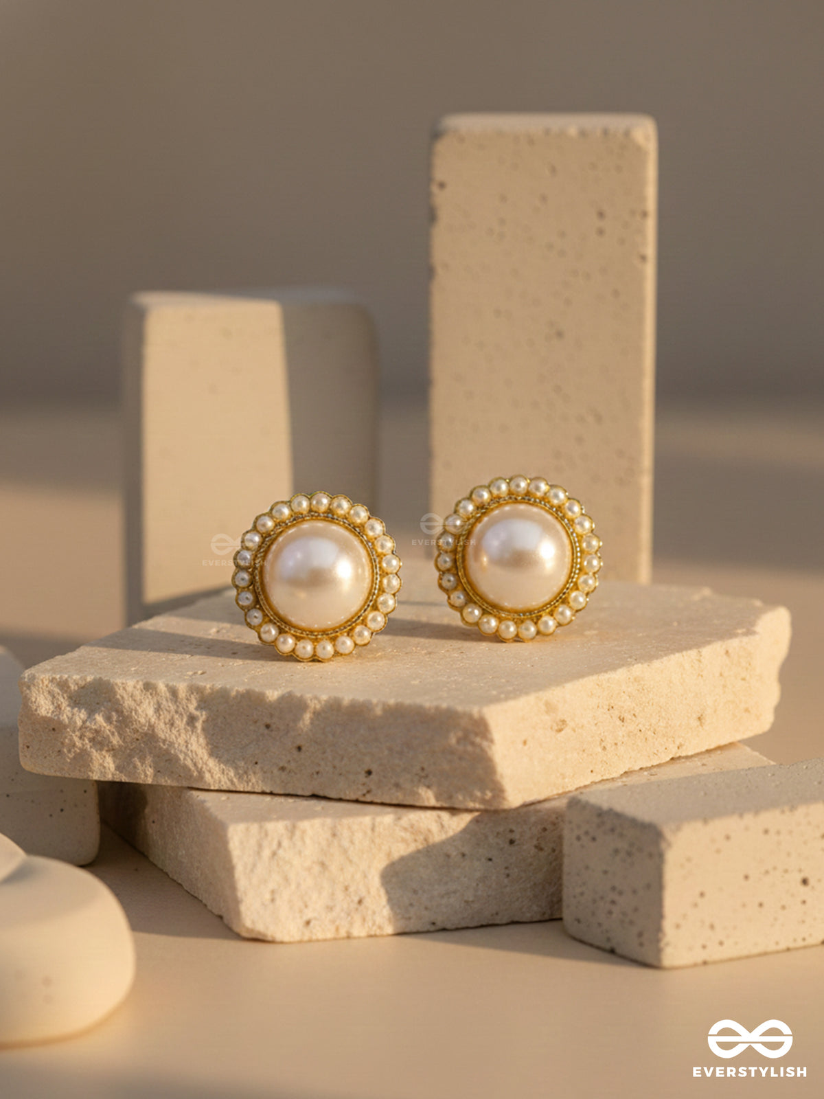 The Orb Of Night- White And Golden Pearl Earrings