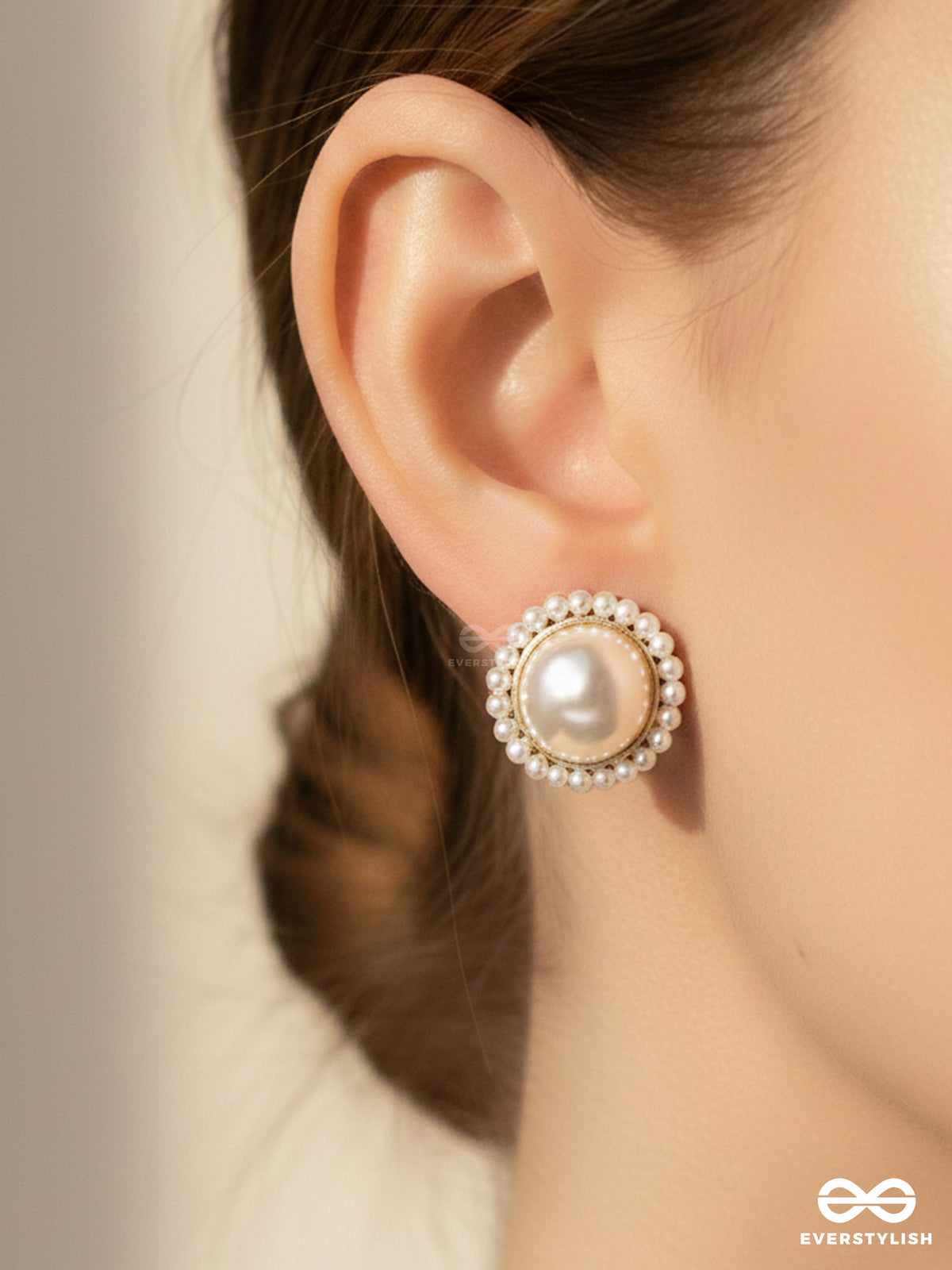 The Orb Of Night- White And Golden Pearl Earrings