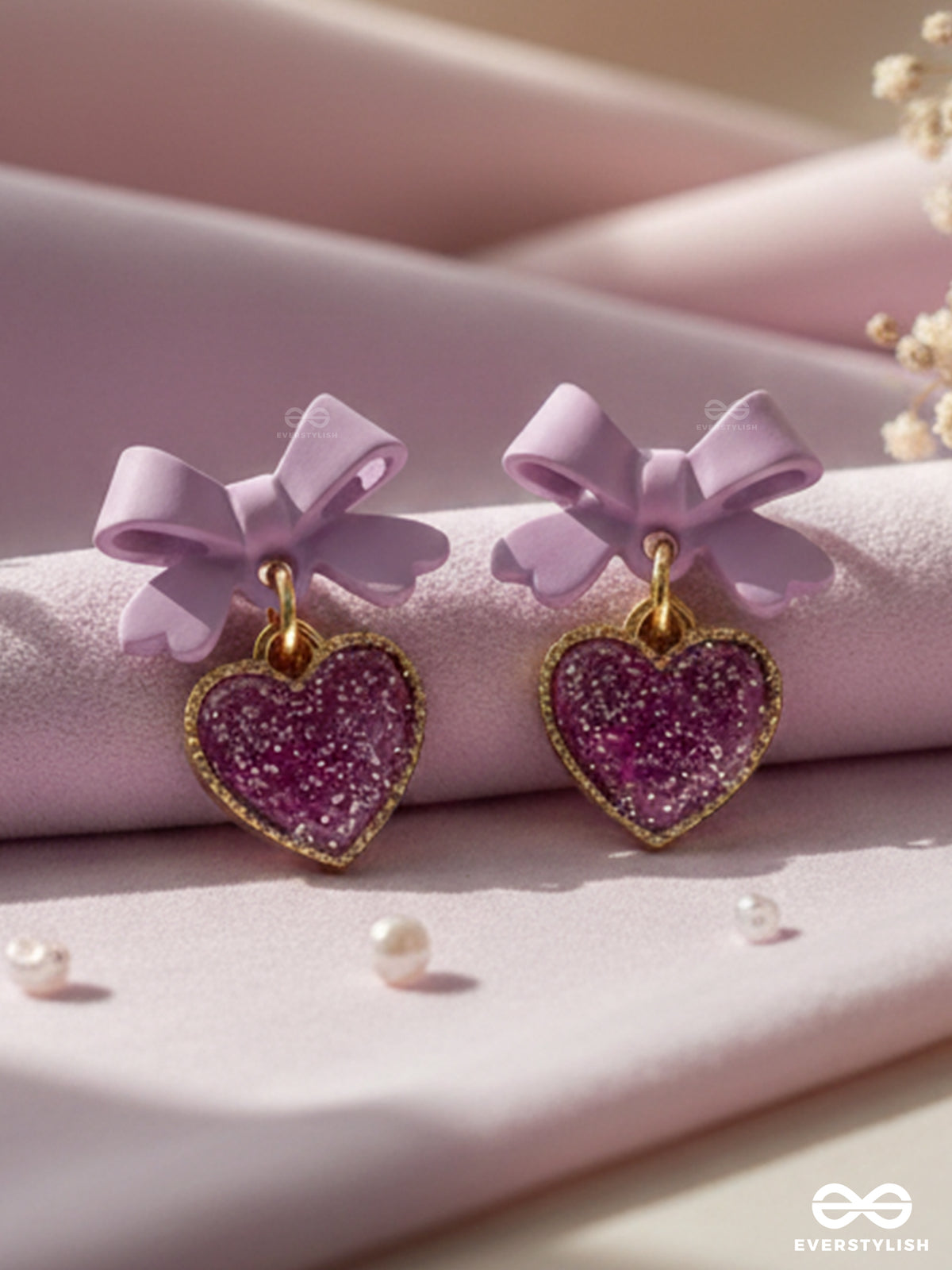 Heart-Shaped Candy Box- Lavender And Golden Earrings