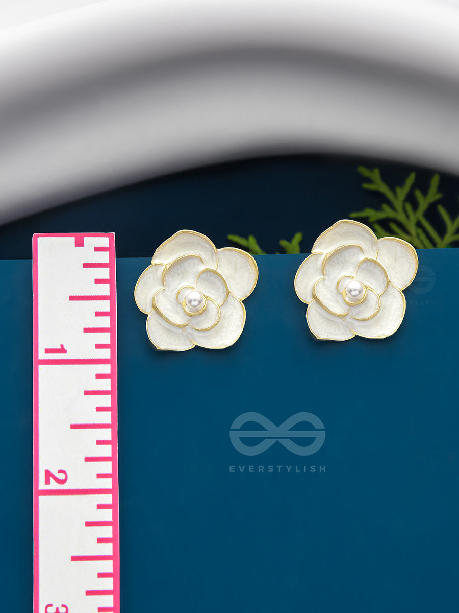 The Pearly Rose- Golden Enameled Pearl Earrings