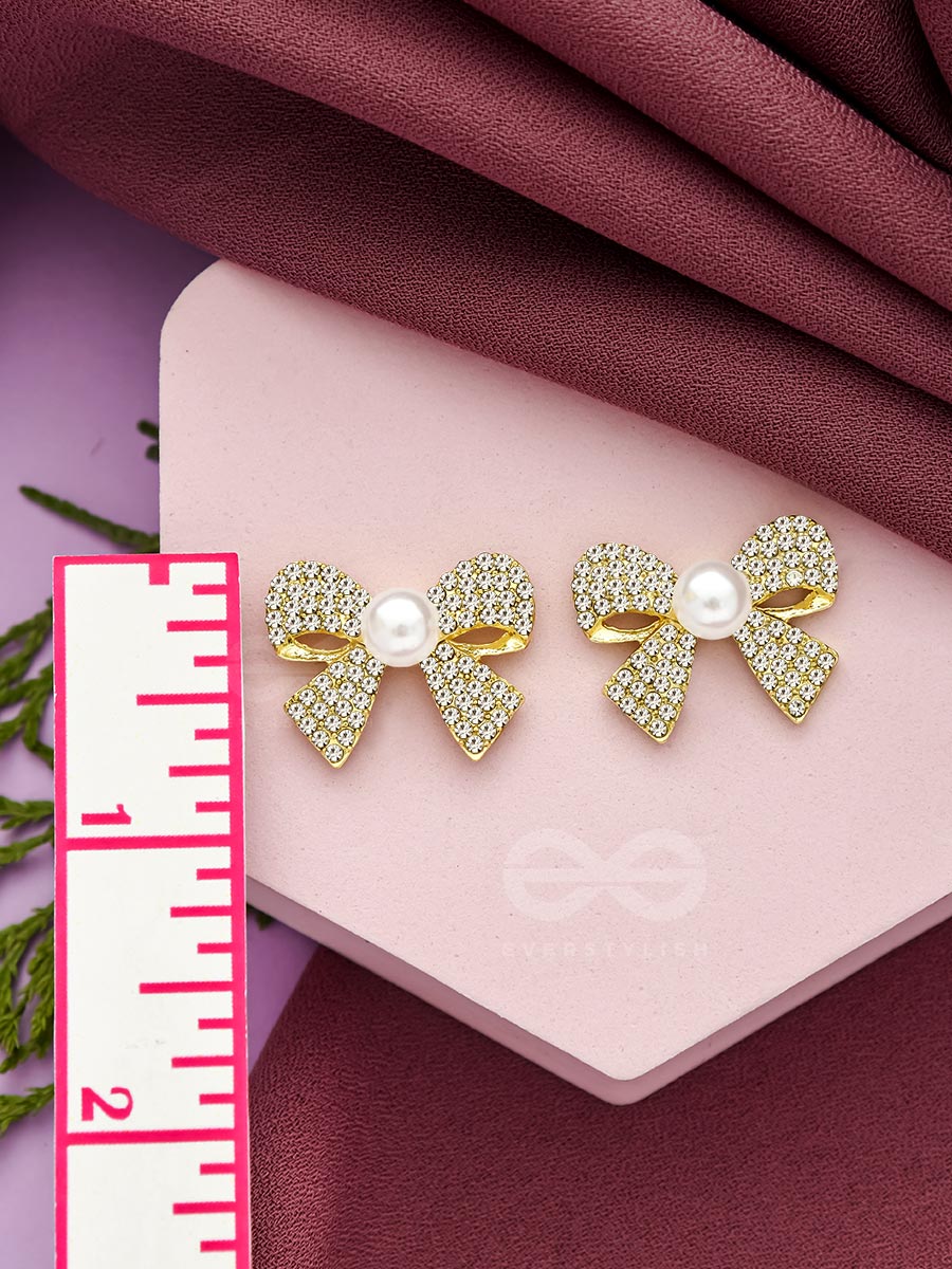 The Glassy Bowknots- Golden Rhinestones Earrings