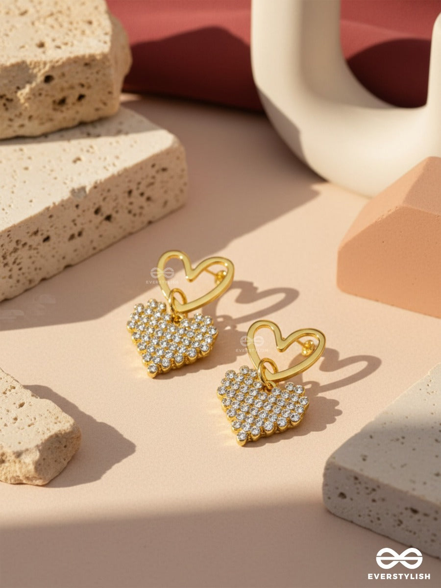 Heart-Eyes- Classy Golden Rhinestones Earrings