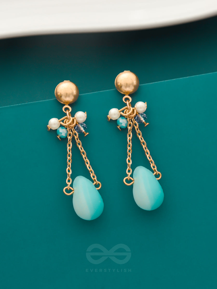 The Morning Mist- Blue And White Stone Golden Earrings