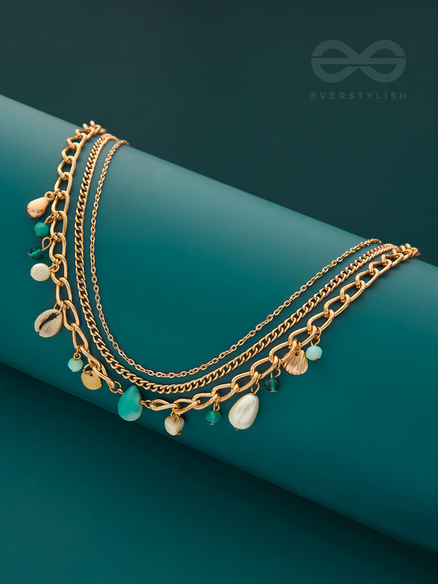 Beach'in- Multicolored Stones Studded Golden Neckpiece With Anti-Tarnish Coating