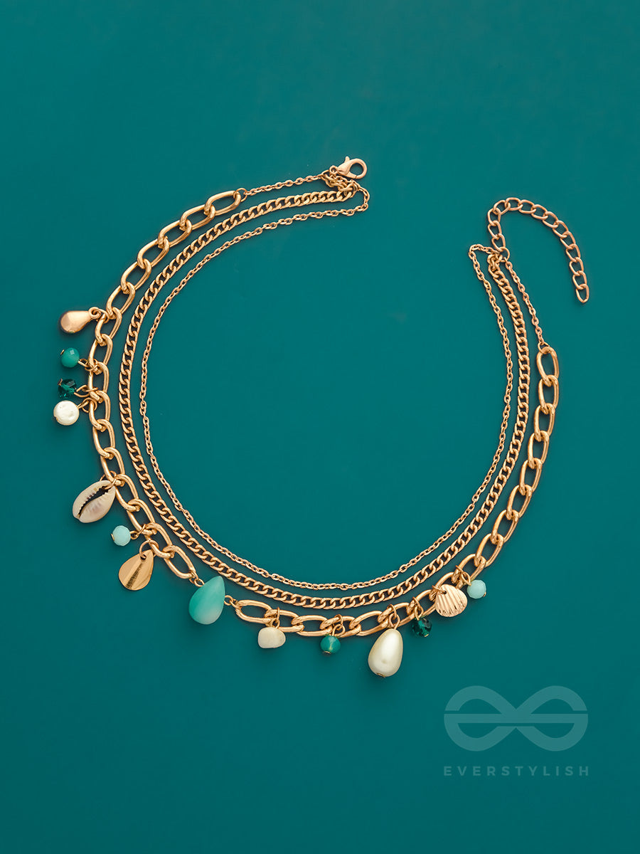 Beach'in- Multicolored Stones Studded Golden Neckpiece With Anti-Tarnish Coating