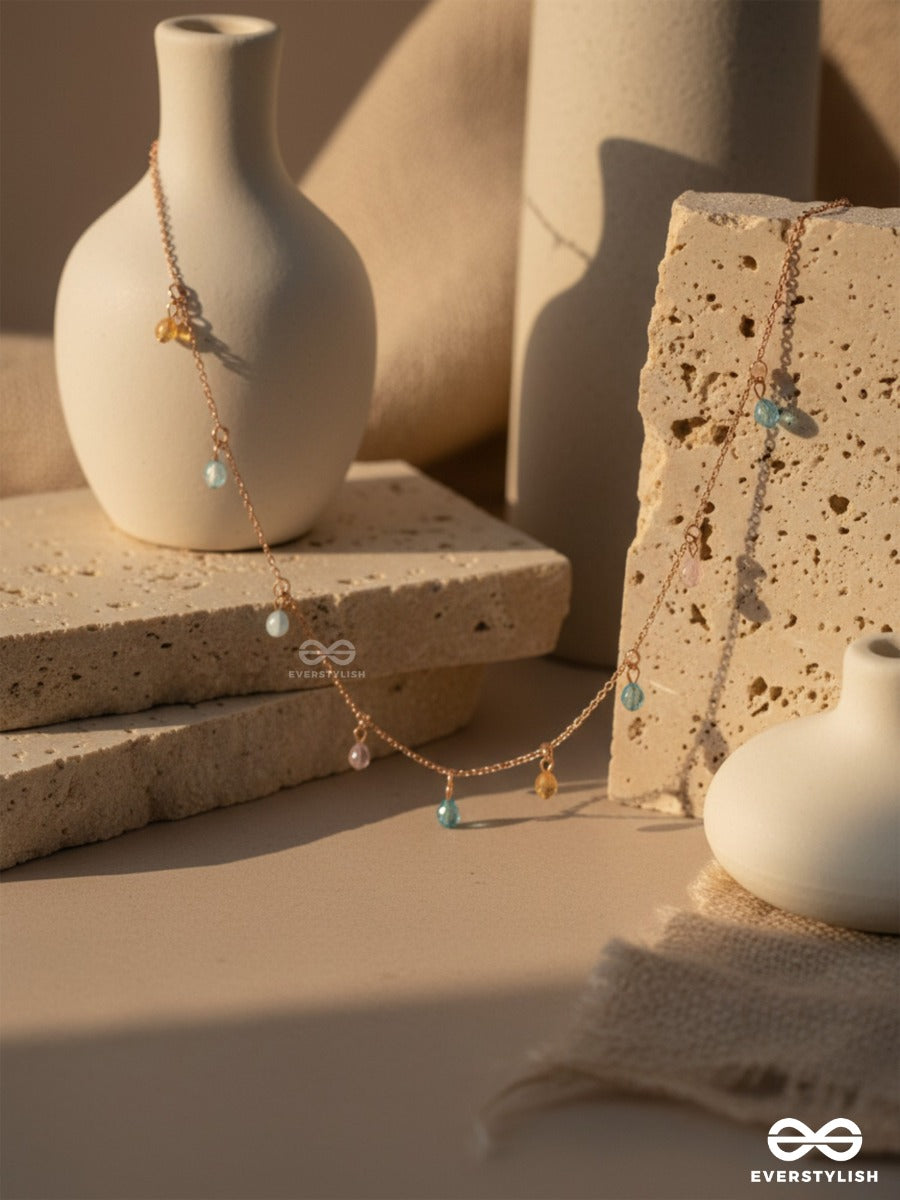 Rain In Paradise- Pearls And Crystals Studded Golden Necklace With Anti-Tarnish Coating