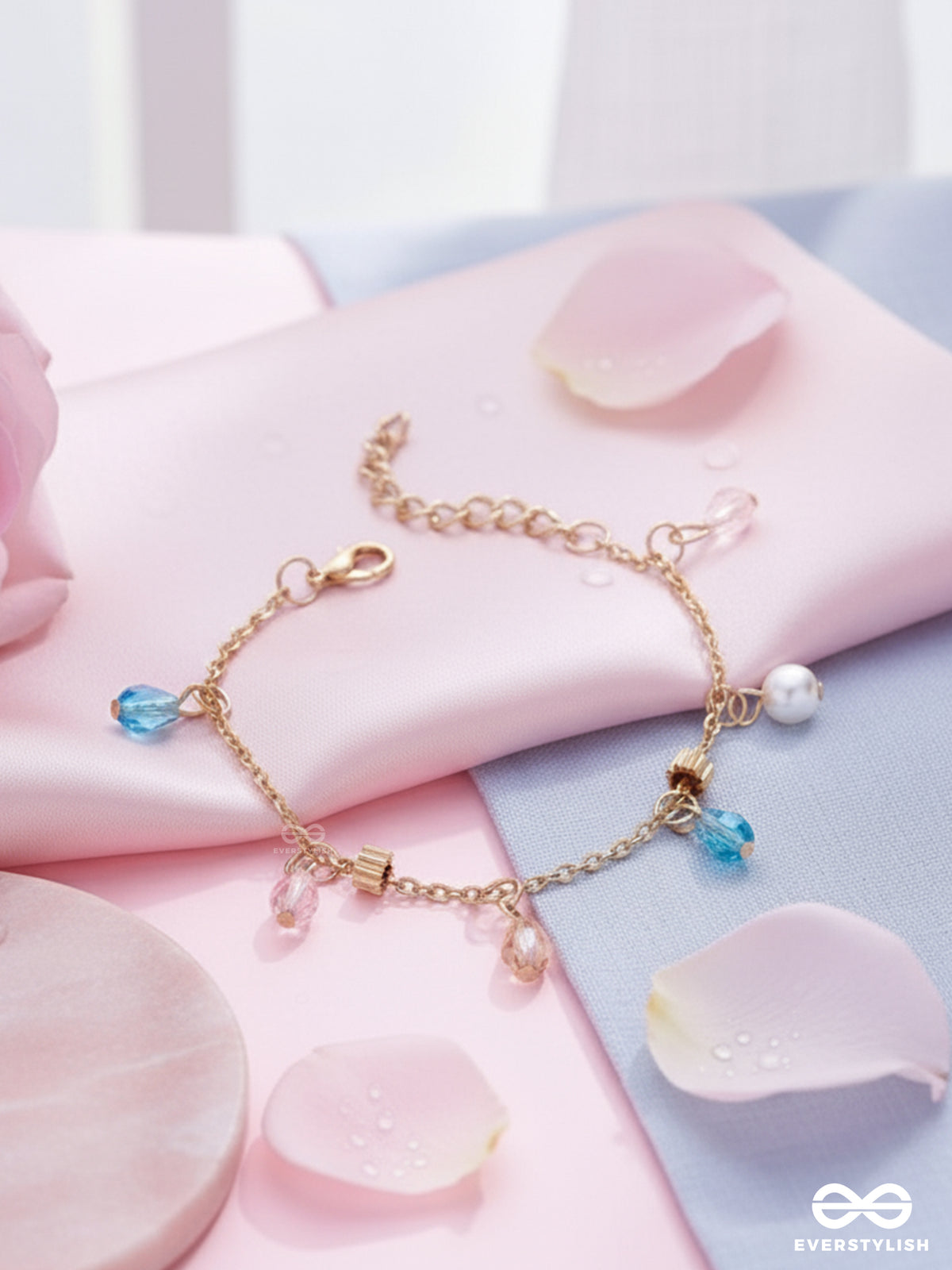 The Shimmering Sleet- Pearl And Crystals Studded Golden Bracelet