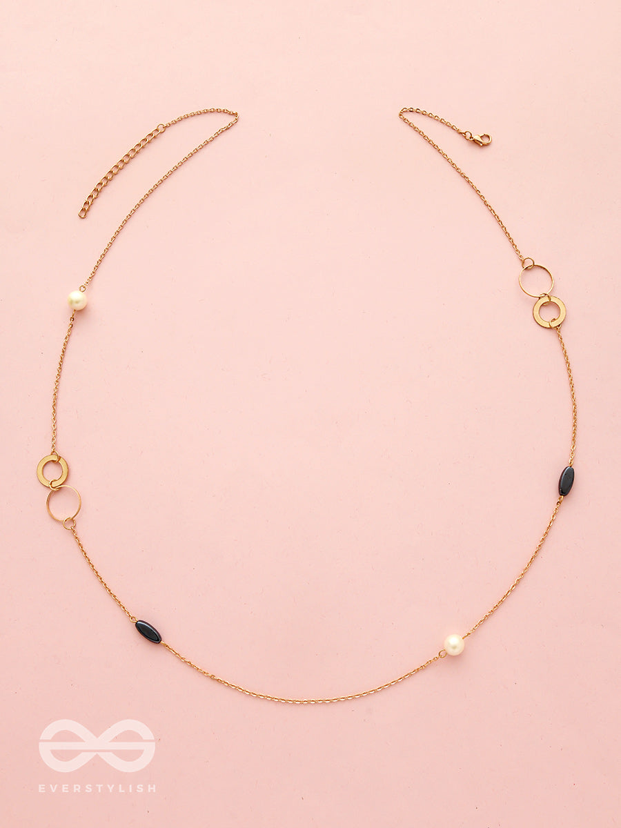 Yin And Yang- Pearl And Stone Studded Golden Necklace With Anti-Tarnish Coating