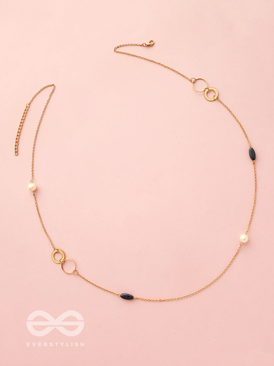 Yin And Yang- Pearl And Stone Studded Golden Necklace With Anti-Tarnish Coating