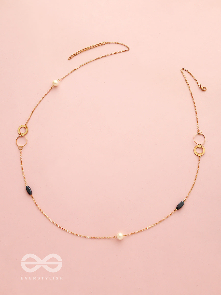 Yin And Yang- Pearl And Stone Studded Golden Necklace With Anti-Tarnish Coating