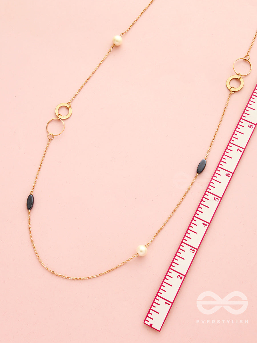 Yin And Yang- Pearl And Stone Studded Golden Necklace With Anti-Tarnish Coating