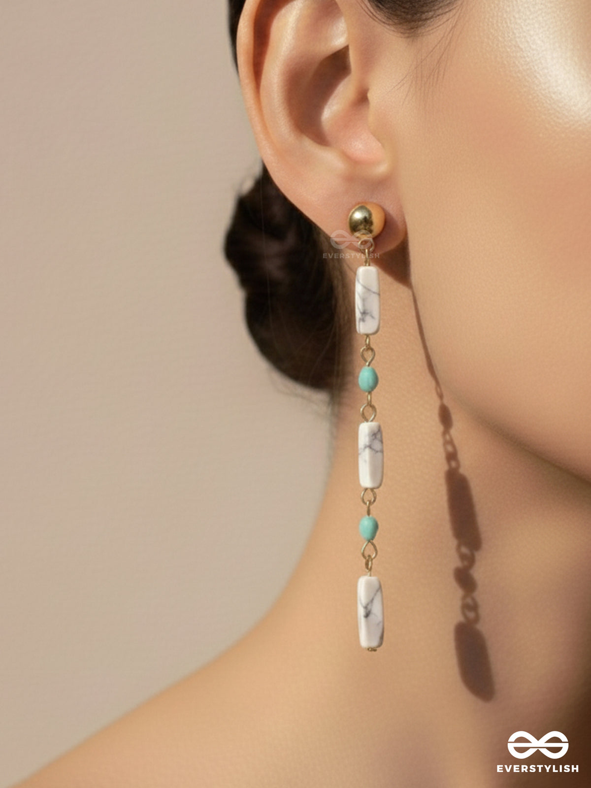Marble-Lous - Blue And White Stone Studded Golden Earrings