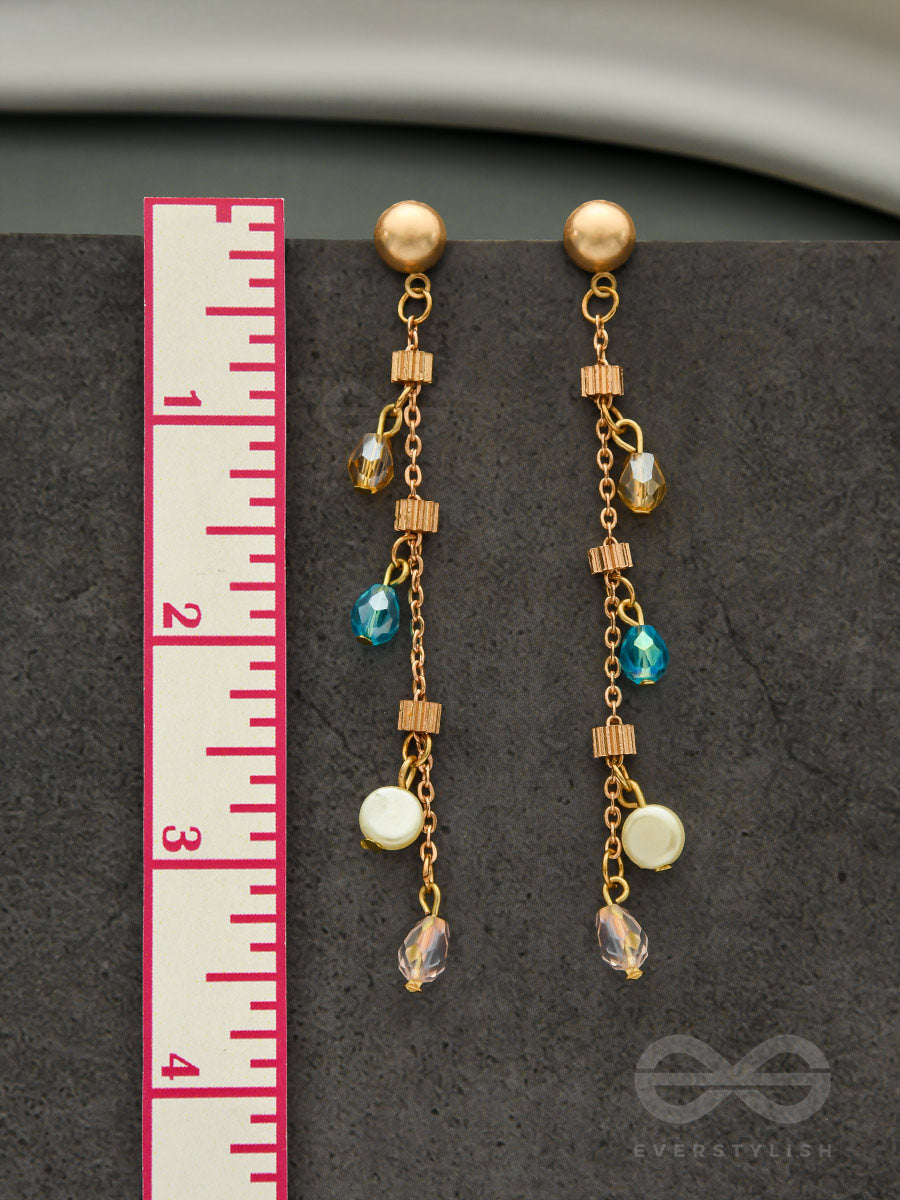 The Ice Crystal Trail- Blue Crystal And Pearl Studded Golden Earrings