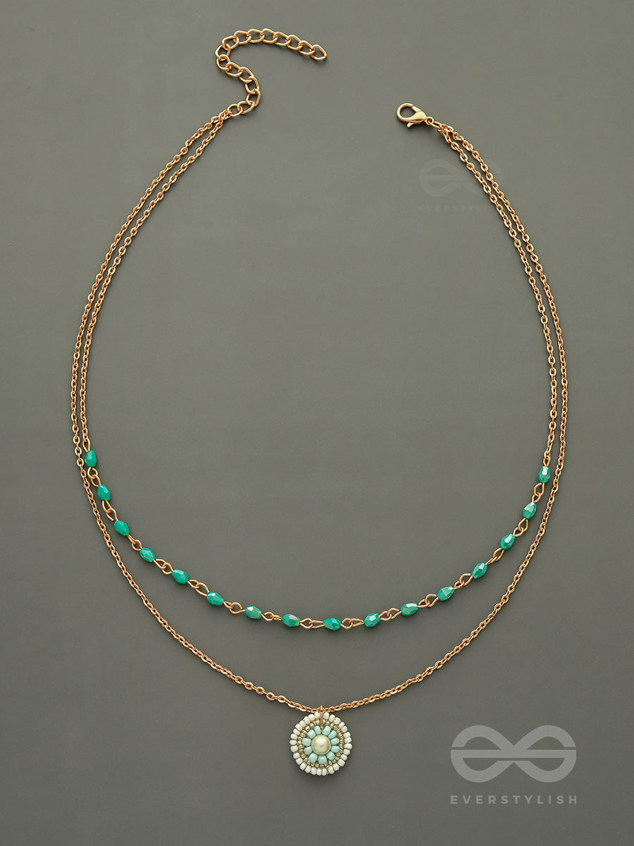 The Moonlit Sea- Beads Studded Embroidered Layered Golden Necklace With Anti-Tarnish Coating