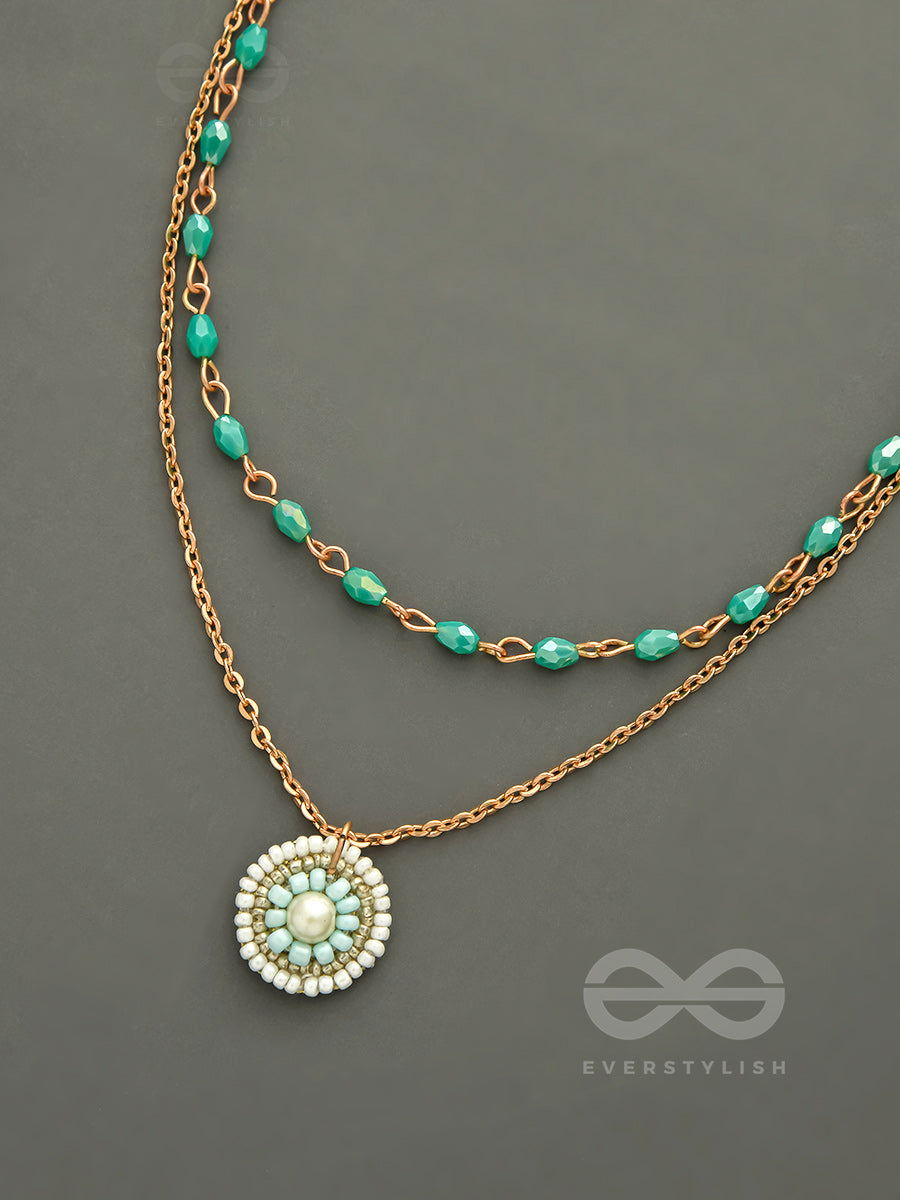 The Moonlit Sea- Beads Studded Embroidered Layered Golden Necklace With Anti-Tarnish Coating