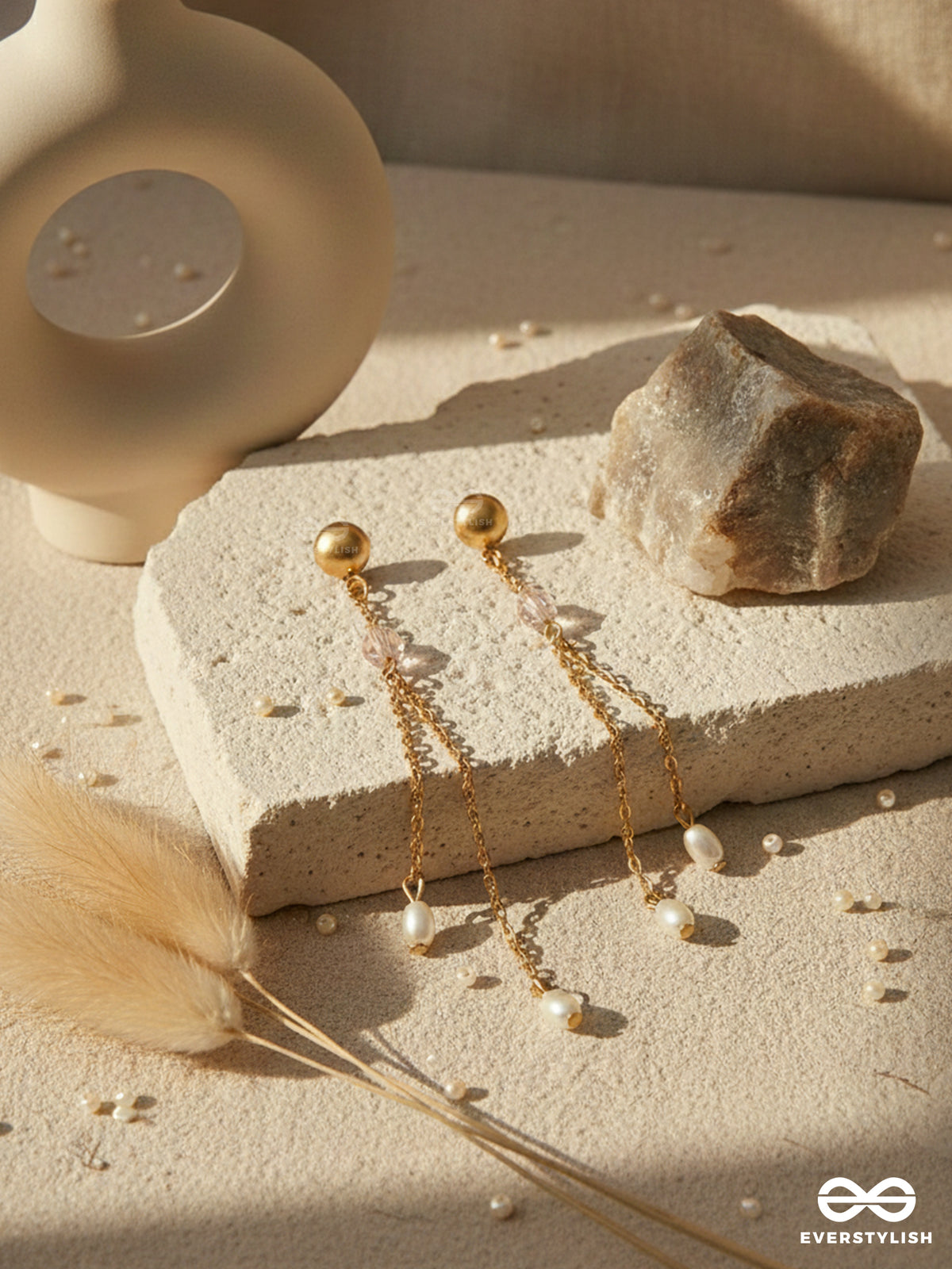 The Frozen Drops- Crystal And Pearl Studded Golden Earrings