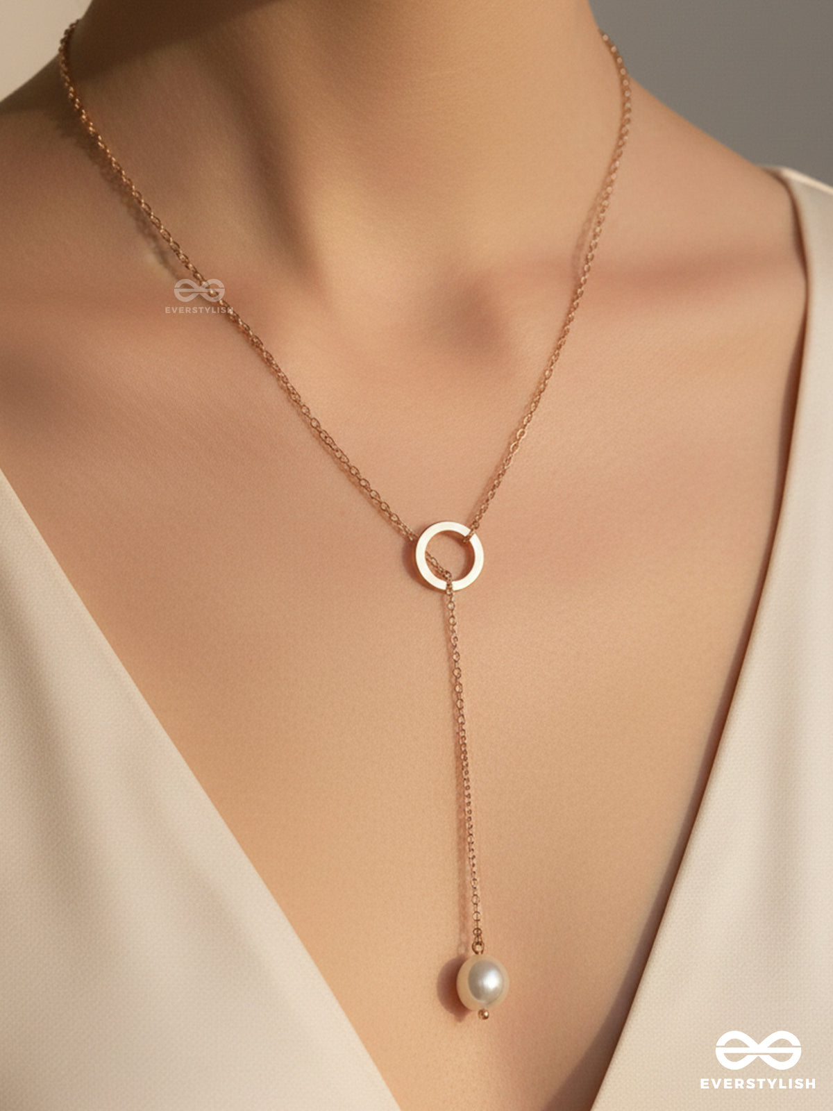 Drop-Down- Golden Pearl Necklace With Anti-Tarnish Coating