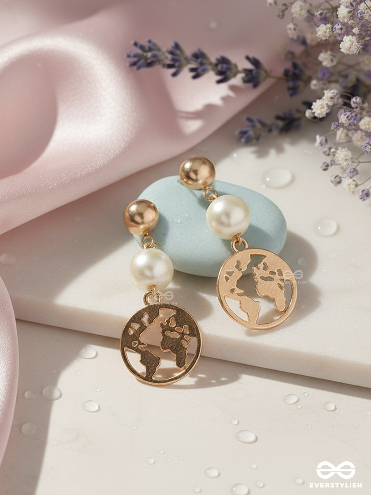 The Frosty Globe- Golden Pearl Earrings