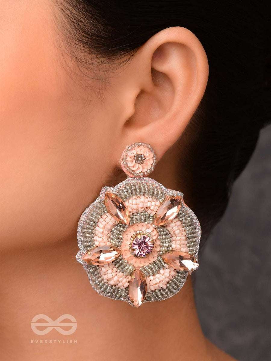 Uttmansh- The Fascinating Flower- Stone And Beads Embroidered Earrings (Pale Pink)