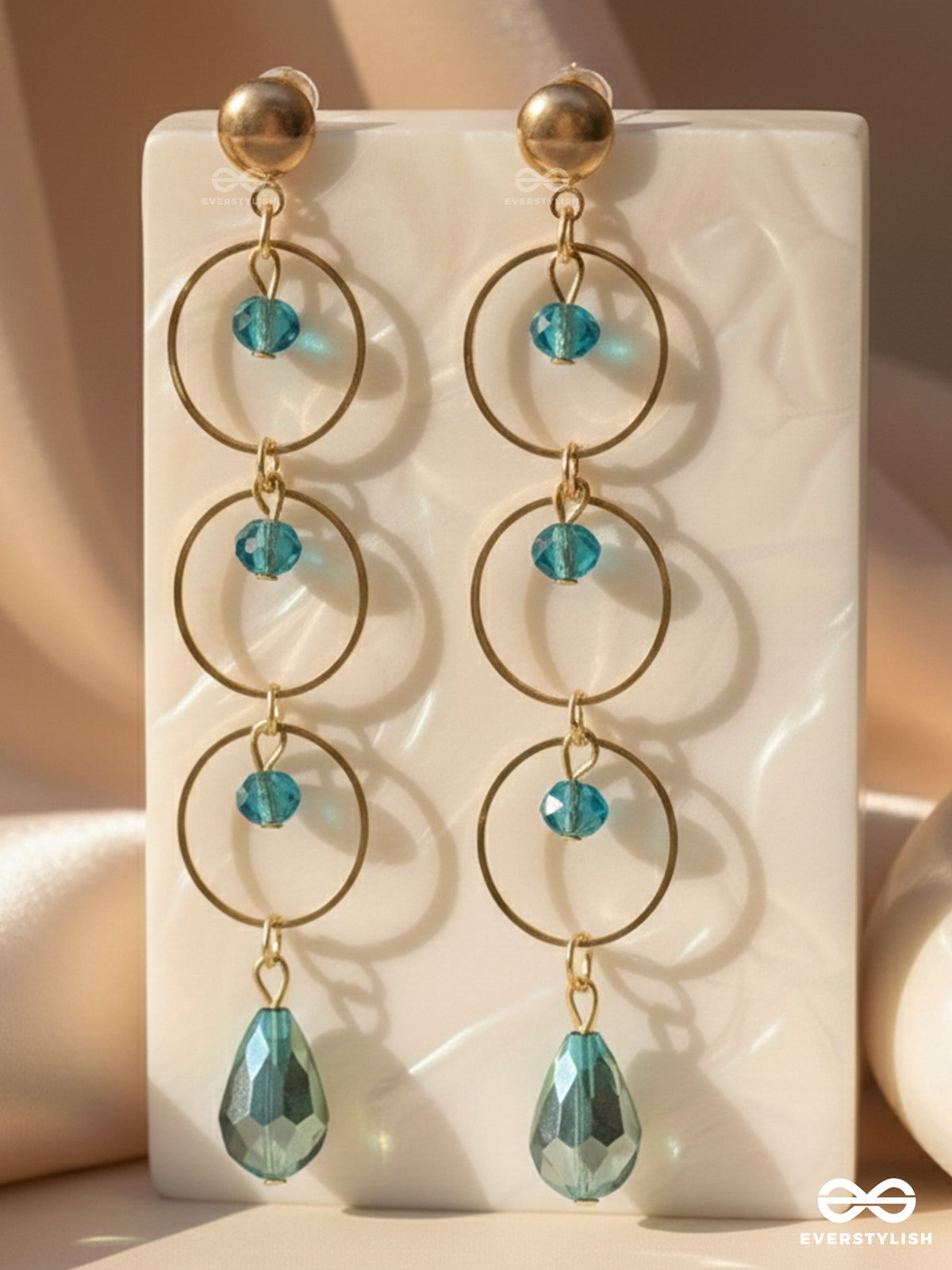 The Misty Grove- Greenish Blue And Golden Crystal Beads Earrings