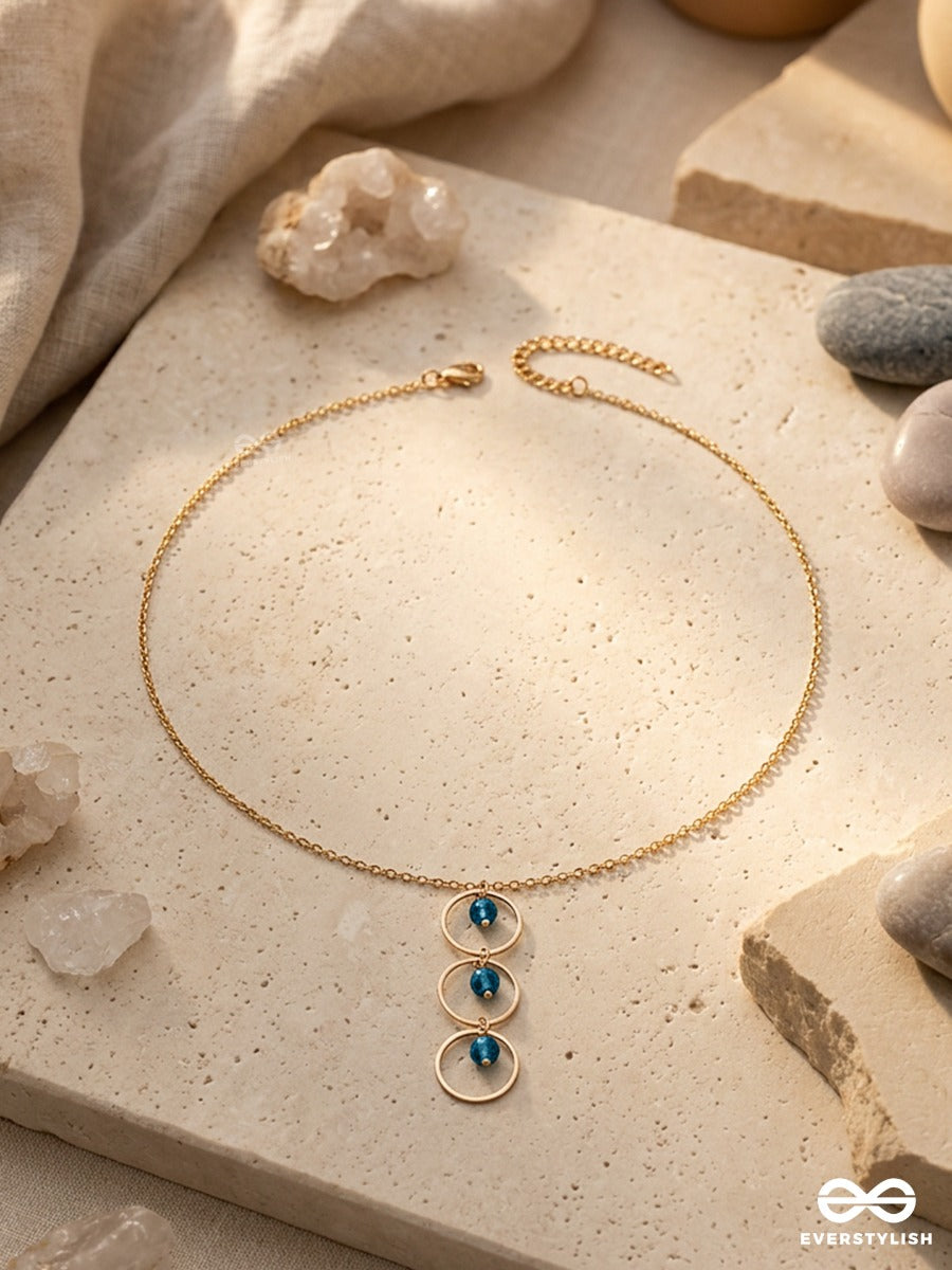 The Drizzly Woods- Blue And Golden Crystal Beads Necklace With Anti-Tarnish Coating