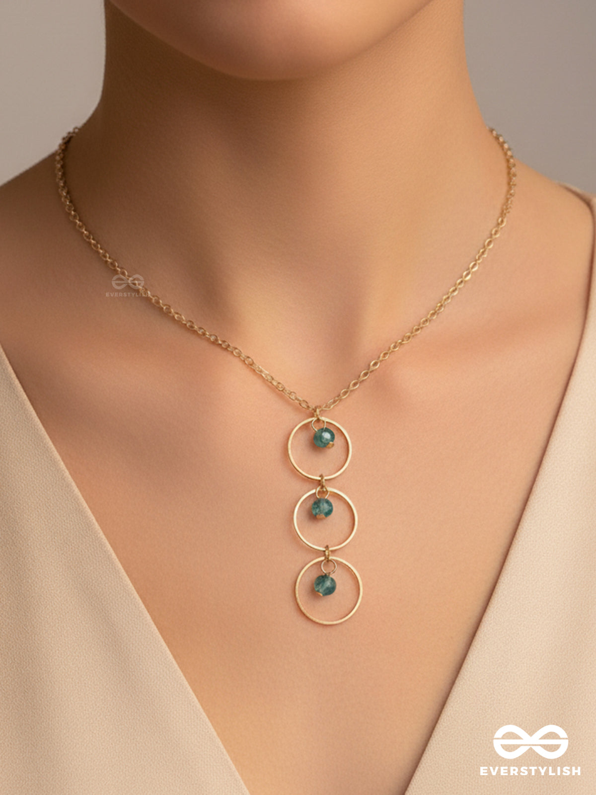 The Drizzly Woods- Blue And Golden Crystal Beads Necklace With Anti-Tarnish Coating